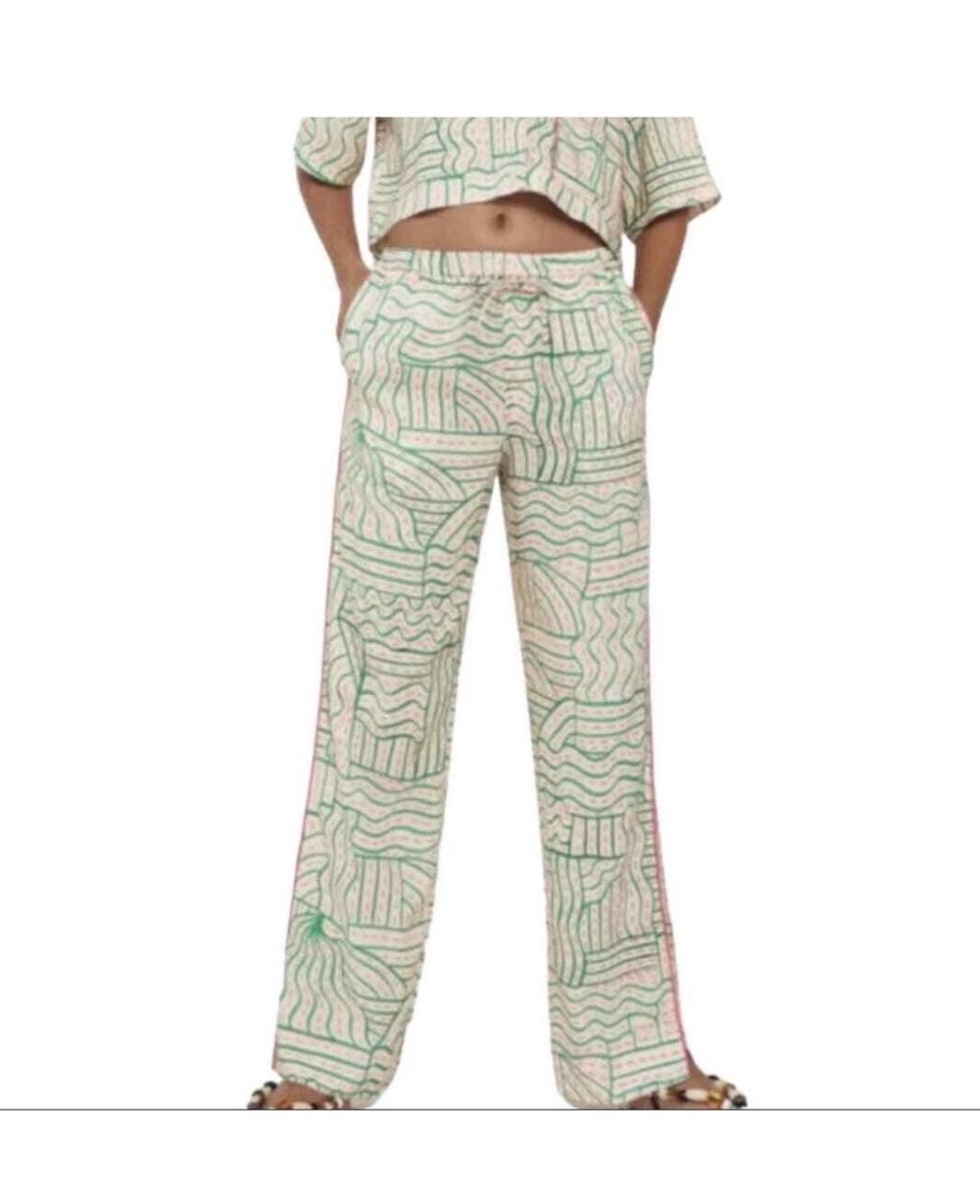 Zara Linen Blend Graffiti Print Pants size XS